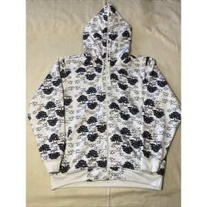 Vintage Raw Blue AOP Hoodie Mens Size M White Full Zip Money Tree Y2K Grunge